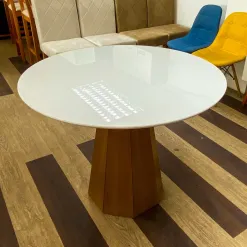 Mesa Isis COM Vidro Redonda 100cm New Ceval Foto Real
