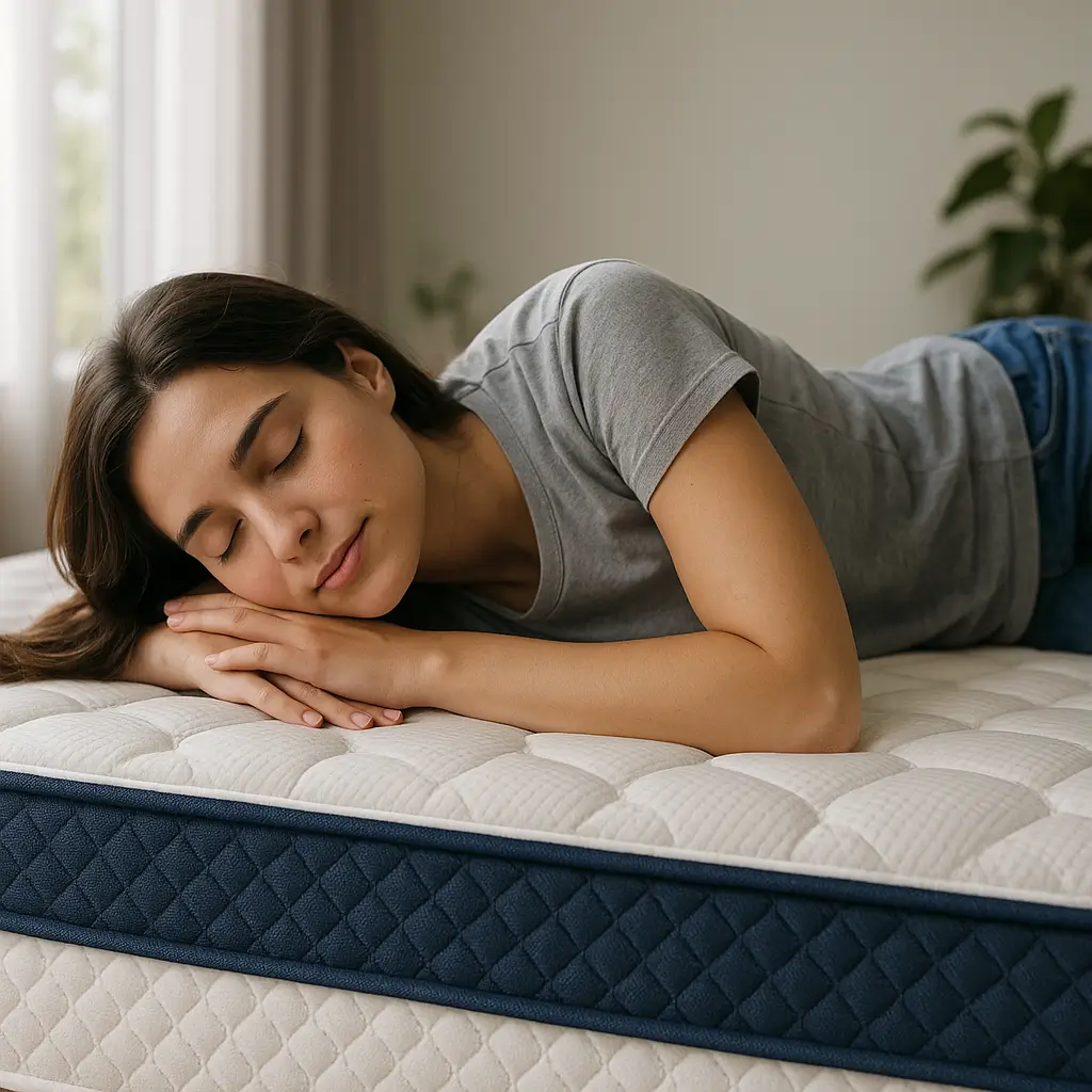 Pessoa descansando em um colchão novo, indicando que pode usar colchão novo no dia da compra.