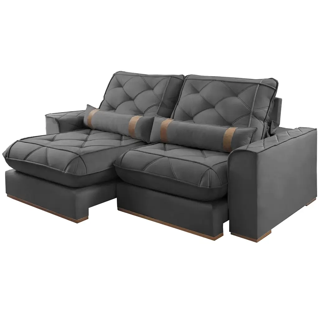 Sofa Vicam 029 Com Molas Ensacadas 4 Lugares Retratil E Reclinavel 250cm Tecido Veludo Cinza