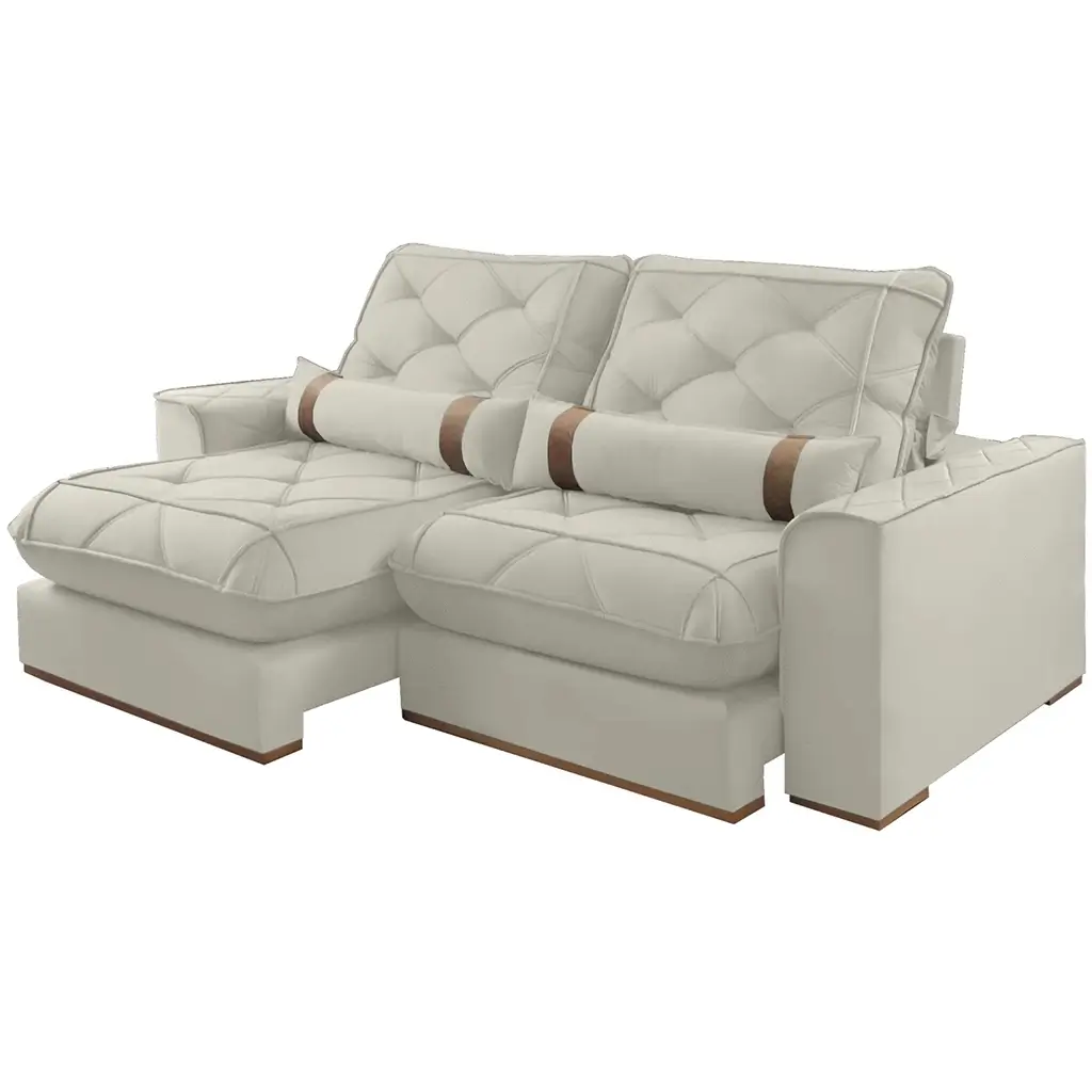Sofa Vicam 029 Com Molas Ensacadas 4 Lugares Retratil E Reclinavel 250cm Tecido Veludo Marfim