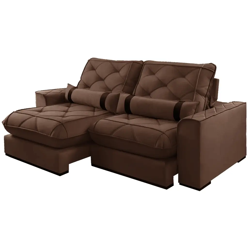 Sofa Vicam 029 Com Molas Ensacadas 4 Lugares Retratil E Reclinavel 250cm Tecido Veludo Marrom