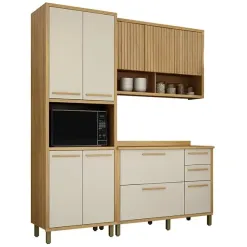 Armario De Cozinha Torino 3 Pecas 10 Portas 2 Gavetas Valdemoveis Cinamomo Off White