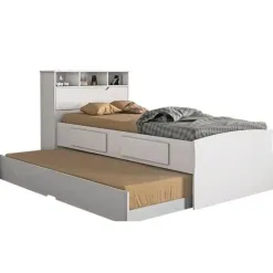 Cama Ravena COM Cama Auxiliar Solteiro 2 Gavetas E Bau Conquista Branco