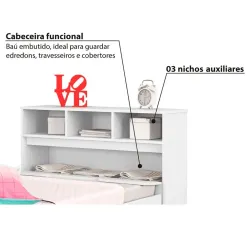 Cama Ravena SEM Cama Auxiliar Solteiro 2 Gavetas E Bau Conquista Detalhe
