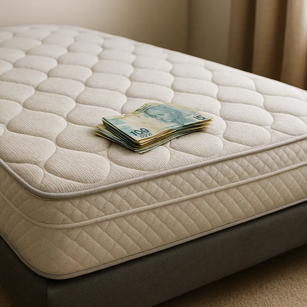 Colchão com dinheiro, destacando a melhor marca de colchão barata.