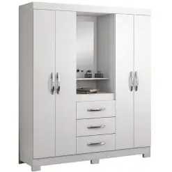 Guarda Roupa Capelinha Lord Solteiro Com Espelho 4 Portas 3 Gavetas Demobile Branco