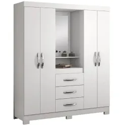 Guarda Roupa Capelinha Lord Solteiro Com Espelho 4 Portas 3 Gavetas Demobile Branco