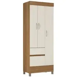 Guarda Roupa Wind Solteiro 3 Portas 2 Gavetas Demobile Amendoa Off White