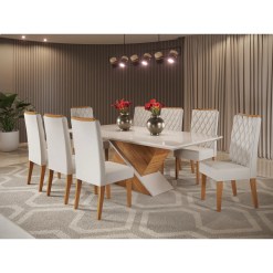 Mesa De Jantar Galak 200x90cm Com 8 Cadeiras Iza
