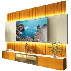 Painel Soberano 230cm Para TV Ate 85 Polegadas Ripado Com LED E Vidro Reflecta Gelius