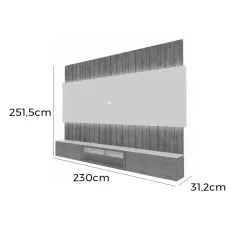 Painel Soberano 230cm Para TV Ate 85 Polegadas Ripado Com LED E Vidro Reflecta Gelius Medidas