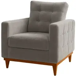 Poltrona California Em Veludo Com Almofada Solta RR Estofados Cinza