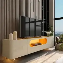 Rack Nobre Com Pes De Vidro Para TV Ate 85 Polegadas 2 Portas 1 Gaveta