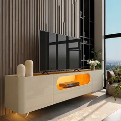 Rack Nobre Com Pes De Vidro Para TV Ate 85 Polegadas 2 Portas 1 Gaveta
