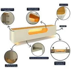 Rack Nobre Com Pes De Vidro Para TV Ate 85 Polegadas 2 Portas 1 Gaveta Com LED Gelius Detalhe