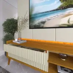 Rack Com Painel Magnifico Para TV Ate 75 Polegadas Com LED E 4 Gavetas Gelius Detalhe Gaveta