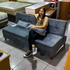 Sofa Cama Arpoador 2 Lugares 185cm Tecido Suede Innove Foto Real