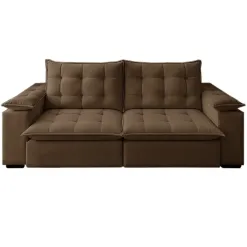 Sofa City MR Decor Com Molas Ensacadas 6 Lugares Retratil E Reclinavel 290cm Tecido Veludo Marrom