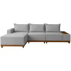 Sofa Living Suica 6 Lugares Com Chaise 288cm Tecido Linho Lufer Cinza