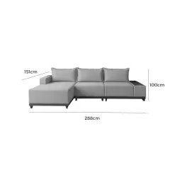 Sofa Living Suica 6 Lugares Com Chaise 288cm Tecido Linho Lufer Medidas