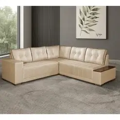 Sofa De Canto Ouro Fino 7 Lugares 236cm X 236cm Tecido Linho Lufer