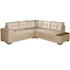 Sofa De Canto Ouro Fino 7 Lugares 236cm X 236cm Tecido Linho Lufer Bege