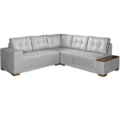 Sofa De Canto Ouro Fino 7 Lugares 236cm X 236cm Tecido Linho Lufer Cinza