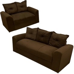 Conjunto De Sofa Porto Com 2 E 3 Lugares Tecido Suede Felipe Estofados Cor Marrom