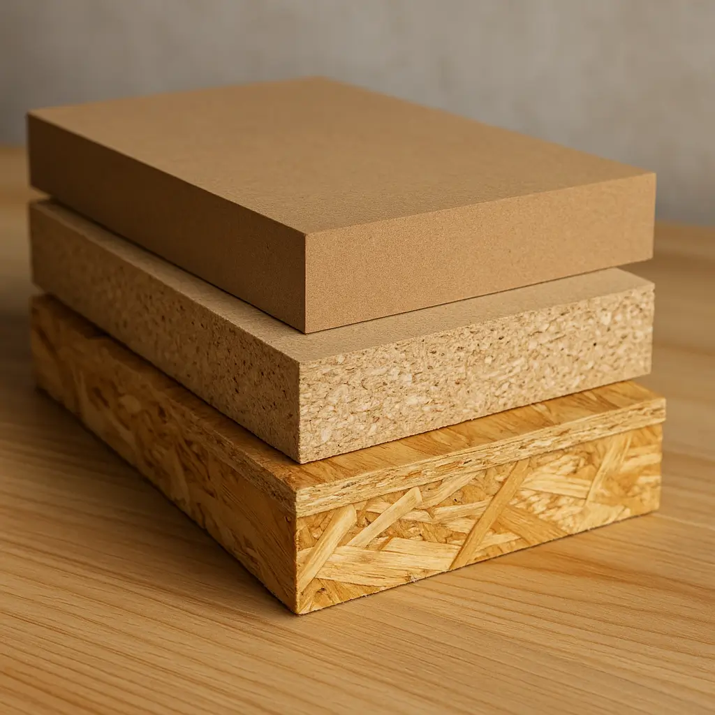 Diferença entre MDF, MDP e aglomerado: qual escolher? Chapas empilhadas MDF, MDP e aglomerado