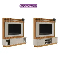 Estante Guararapes Para TV Ate 75 Polegadas Ripado Com LED 2 Portas Linea Detalhe Porta