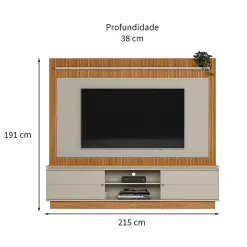 Estante Guararapes Para TV Ate 75 Polegadas Ripado Com LED 2 Portas Linea Medidas
