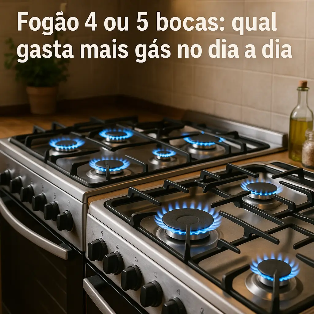 Fogão 4 ou 5 bocas qual gasta mais gás, dois fogões inox com queimadores acesos