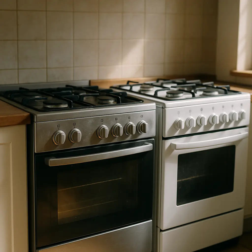 Fogões inox e branco lado a lado; Fogão inox ou branco: qual suja menos e risca menos?