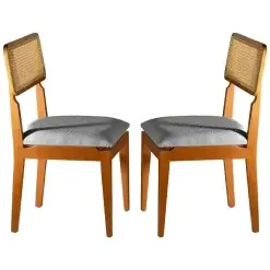 Kit 2 Cadeiras Canada Madeira Tecido Linho HR Cinza