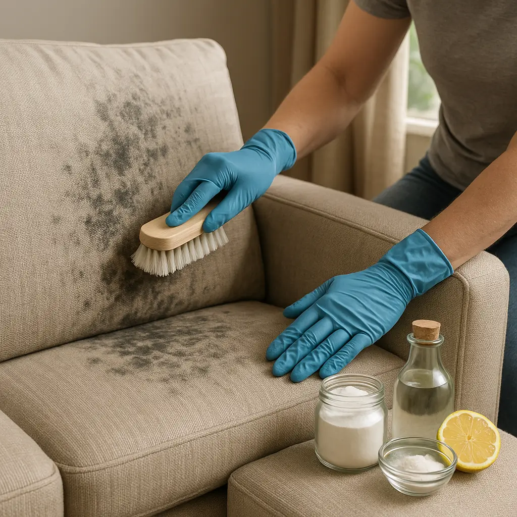 Limpando sofá com escova, bicarbonato, vinagre e limão; cheiro de mofo no sofá e colchão: como tirar de jeito fácil.