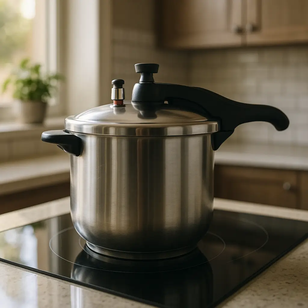 Panela de pressão fogão mesa de vidro: pode usar? Panela inox em cooktop de vidro