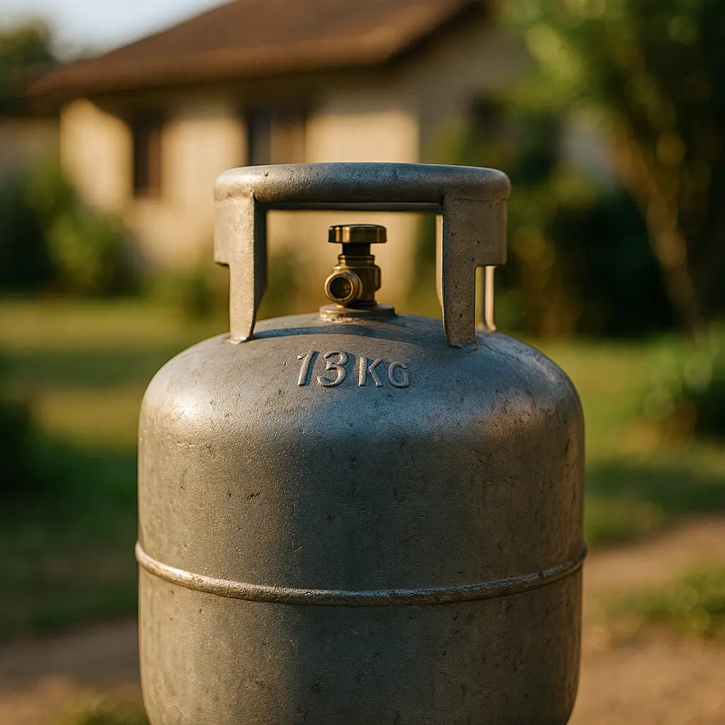 Quanto tempo dura um botijão de gás 13 kg: tabela 2025, botijão metálico 13 kg com válvula no quintal