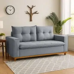 Sofa Bali 3 Lugares Com Almofadas Soltas Tecido Linho 187cm JC Estofados
