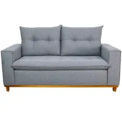 Sofa Bali 3 Lugares Com Almofadas Soltas Tecido Linho 187cm JC Estofados Cinza