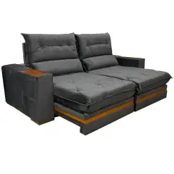 Sofa Brasil 4 Lugares Retratil E Reclinavel 250cm Tecido Veludo Uniao Grafite