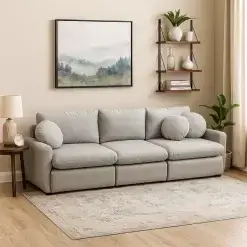 Sofa Cama Amaranto 300cm Em Linho 6 Lugares Retratil