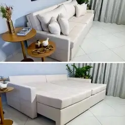 Sofa Cama Monaco Em Linho 3 Lugares Retratil E Reclinavel 200cm Orthosono Foto Real