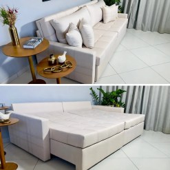 Sofa Cama Monaco Em Linho 3 Lugares Retratil E Reclinavel 200cm Orthosono Foto Real