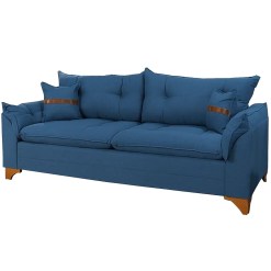 Sofa Creta 3 Lugares Tecido Linho 200cm Boareto Azul
