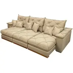 Sofa Gran Plus 320cm Em Linho Com Molas Ensacadas 6 Lugares 3 Modulos Retratil E Reclinavel Imperio Bege