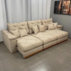 Sofa Gran Plus 320cm Em Linho Com Molas Ensacadas 6 Lugares 3 Modulos Retratil E Reclinavel Imperio Foto Real