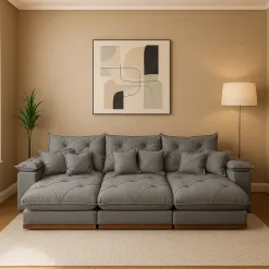 Sofa Gran Plus 320cm Em Veludo Com Molas Ensacadas 6 Lugares 3 Modulos Retratil E Reclinavel