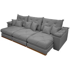Sofa Gran Plus 320cm Em Veludo Com Molas Ensacadas 6 Lugares 3 Modulos Retratil E Reclinavel Imperio Cinza