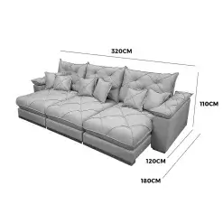 Sofa Gran Plus 320cm Em Veludo Com Molas Ensacadas 6 Lugares 3 Modulos Retratil E Reclinavel Imperio Medidas