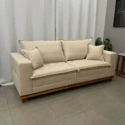 Sofa Living Confort Em Linho 4 Lugares Com Almofadas Soltas 220cm Confort Lar Foto Real